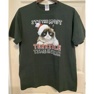 Men's Grumpy Cat Anti Holiday Tee Christmas T Shirt L Novelty Funny Crazy Cat
